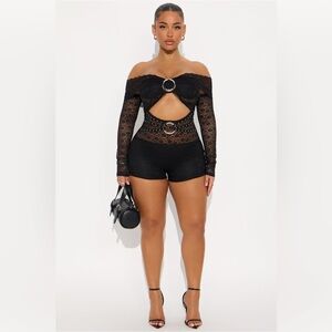 Fashion Nova Black Lace Cut-Out Romper